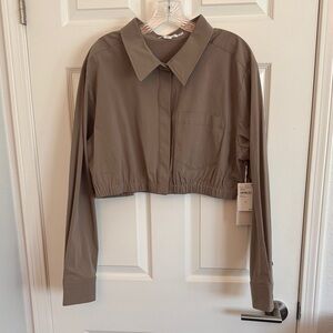 Good American Cropped Button-Front Blouse